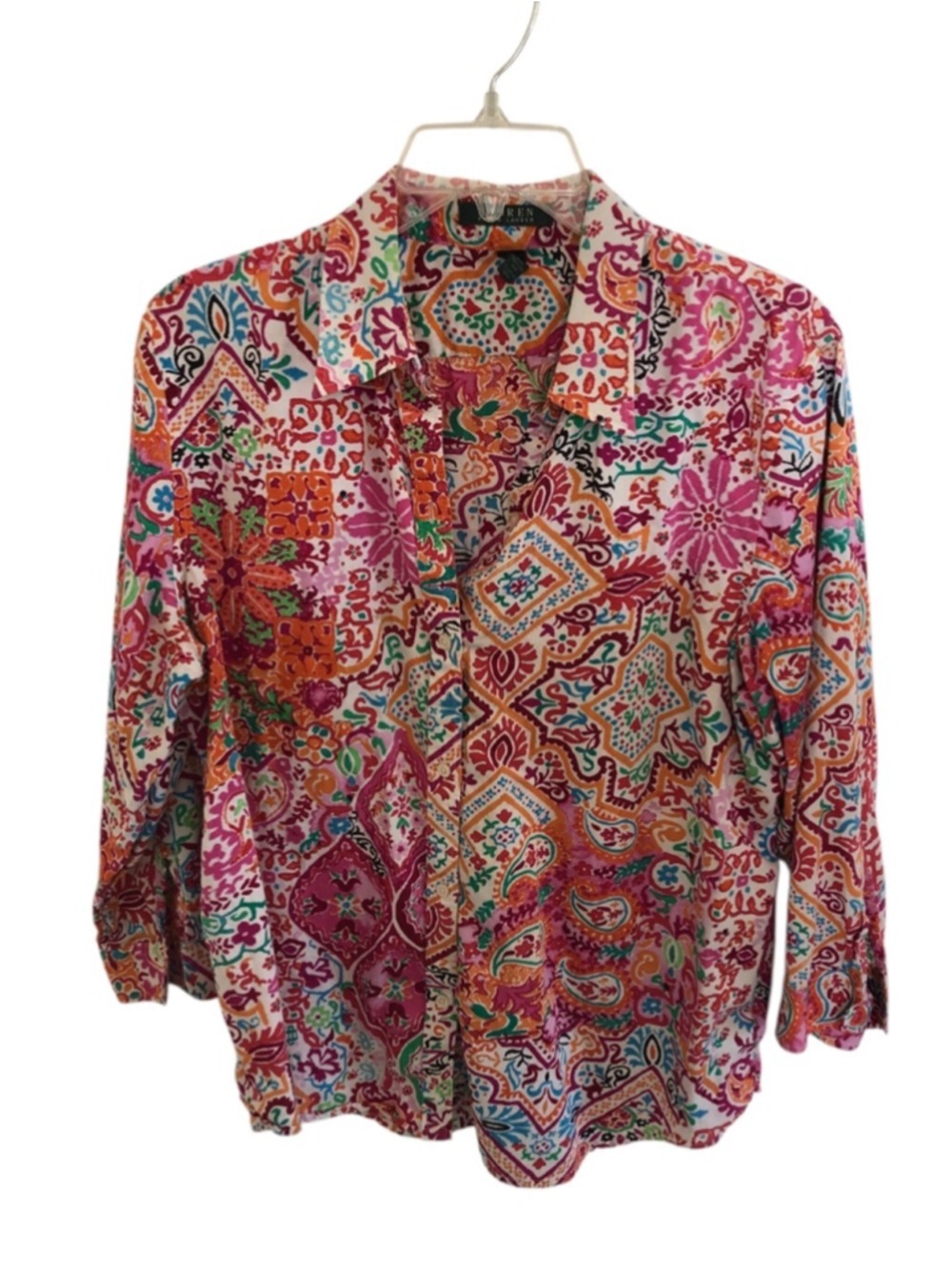 SX XL Lauren Ralph Lauren Floral Boho Hippie Chic Paisley Print Blouse Cotton
